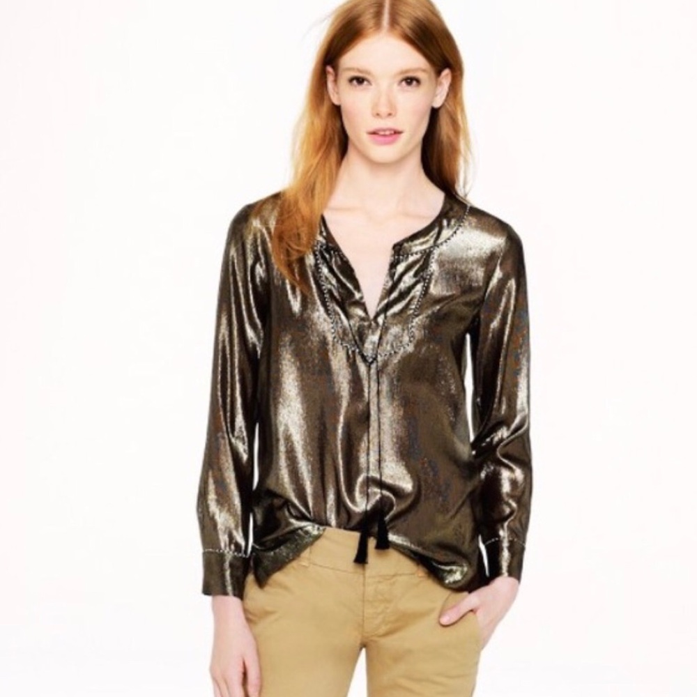 J. Crew Silk Metallic Top - Picture 1 of 8